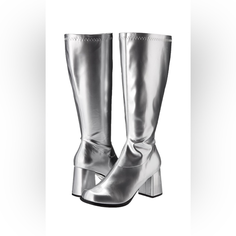 Silver Go Go Heeled Knee High Boots